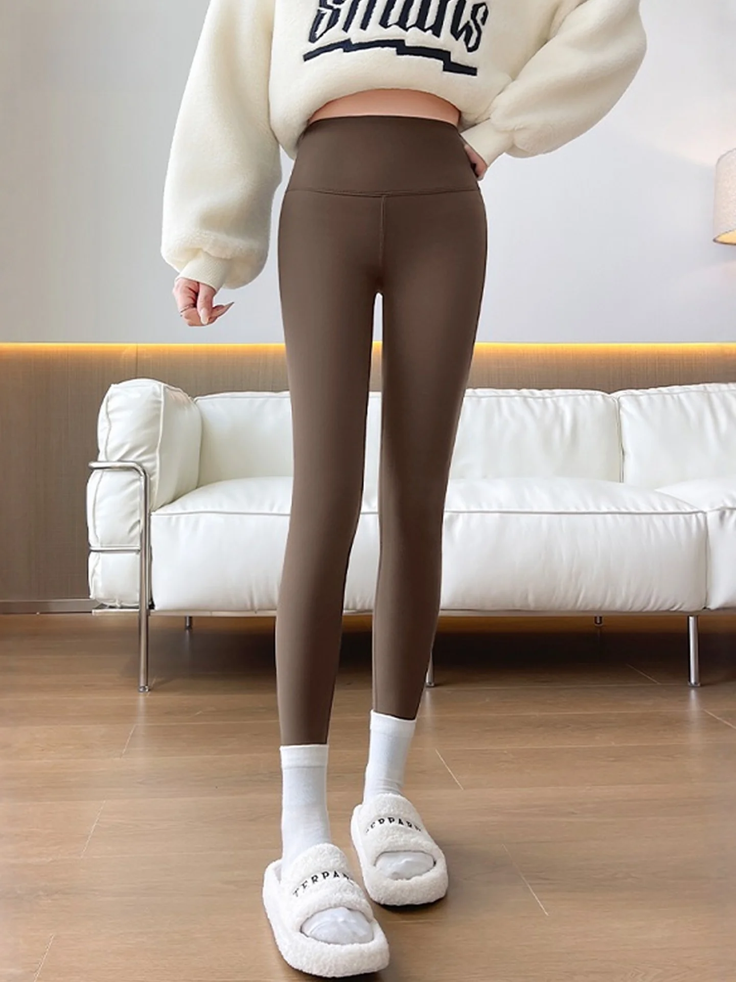 Puella High-Waist Fce-Lined Thi Yoga Pants arkskin Design Winter Warm Tummy Control Butt Lifting Casual Long Pants
