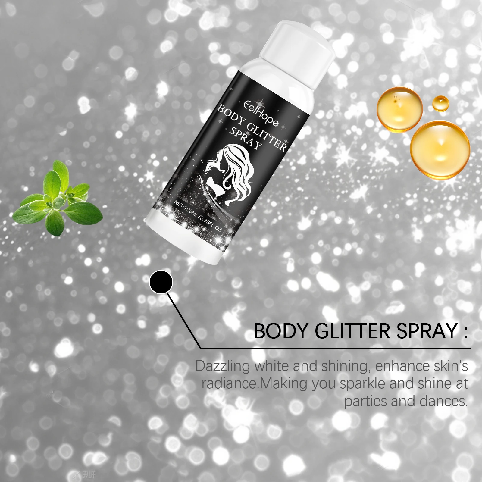 Body Glitter Spray Lightweight Makeup Fast Drying Long-Lasting Face Highlighter Mist  Multipurpose Gloss Long-Lasting Shimmer