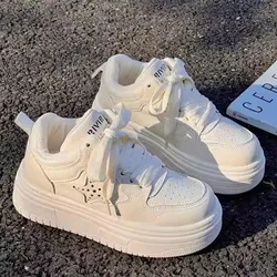 Spring Autumn High Top Women's Shoes Large Head Thick Bottom Breathable Heightening Sports Casual Shoes Comfortable Rubber Sole