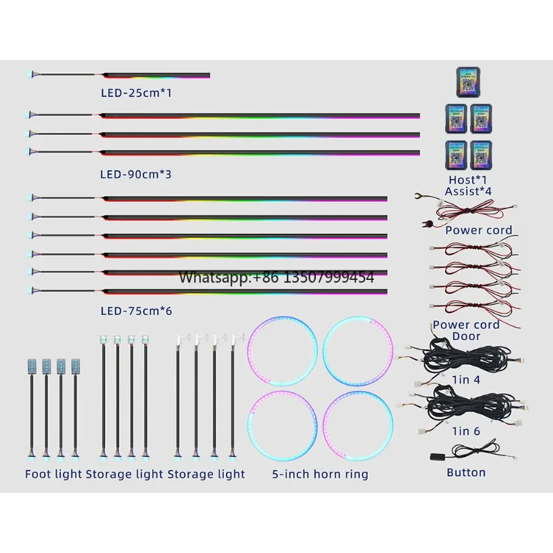 

64 Colors RGB Interior Atmosphere Lighting High Quality 12V 3-5W LED Car Light Projector Strip Lights Decoration Kit Universal