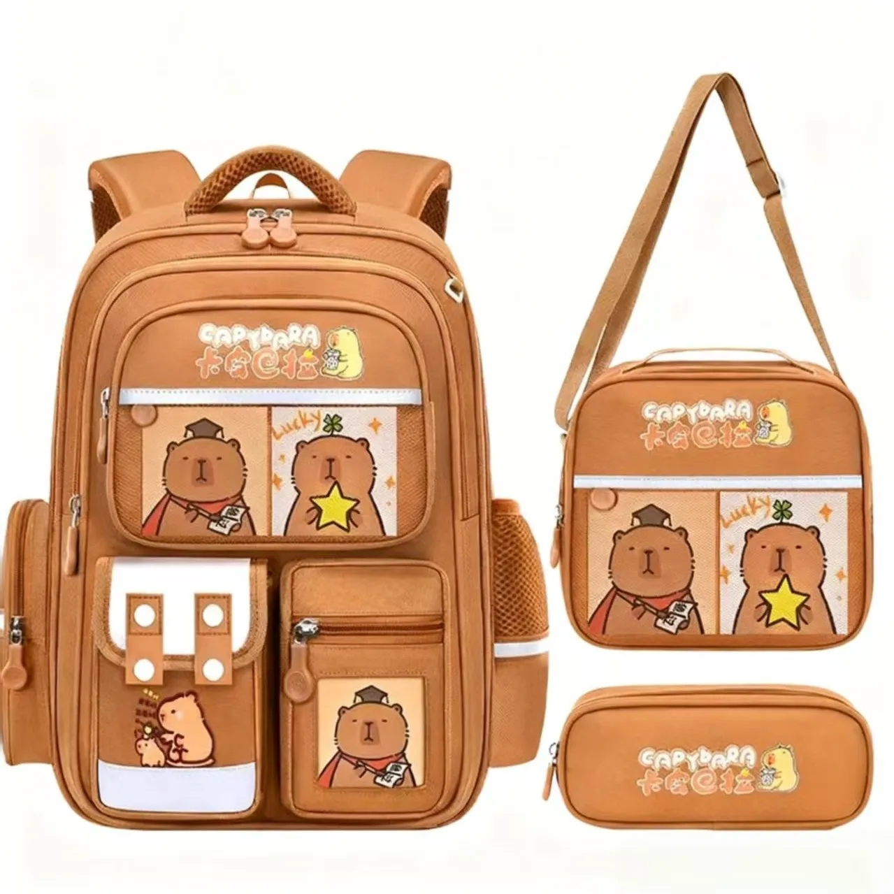Capybara School Bags for Boys Girls Primary Schoolbag Cartoon School Backpack Set Rucksack Bagpack Kids Cute Children Book Bags