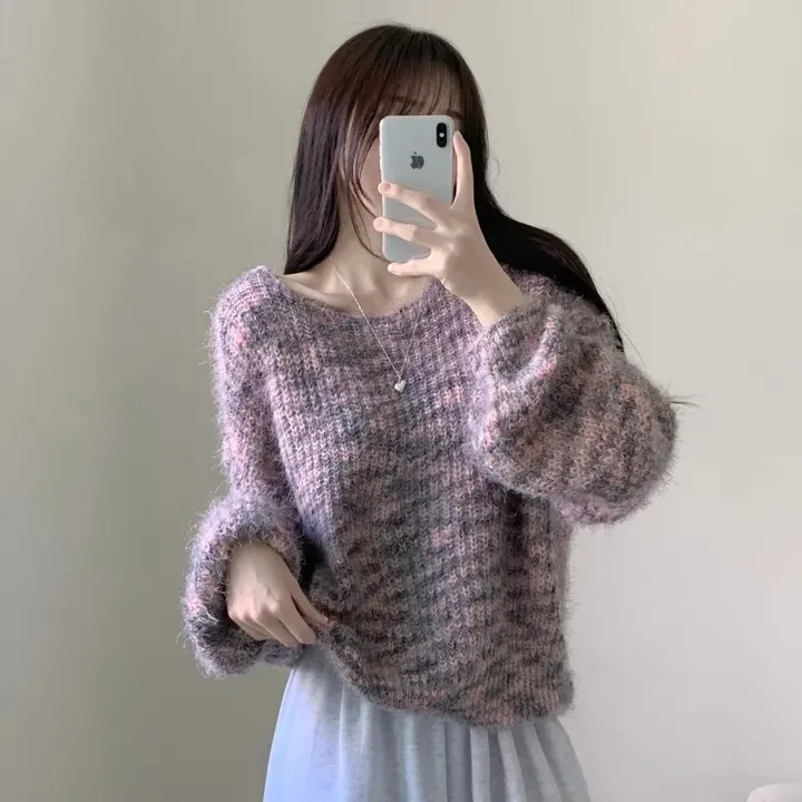 

Chic Lazy Sle round Ne Pullover Sweater Women Versatile Slimming Knitted irt Trendy Autumn 2025 Polyester Fiber 00%
