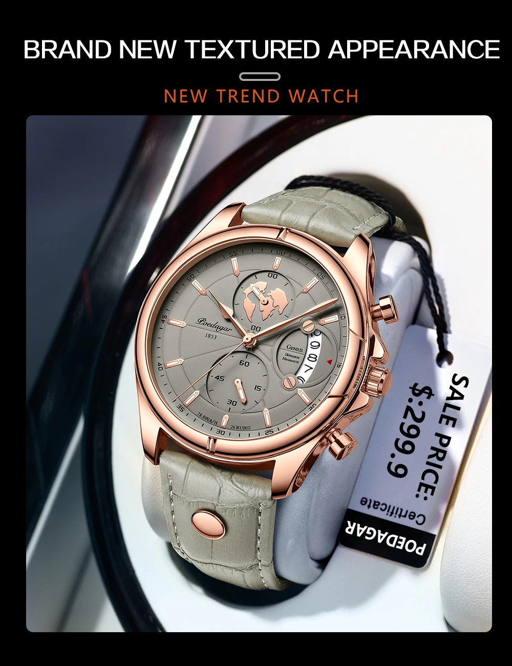 POEDAGAR Sport Casual Mann Uhr Datum Wasserdicht Leucht Leder Chronograph herren Uhr Business Luxus Quarz Uhren Für Männer – Detail 5