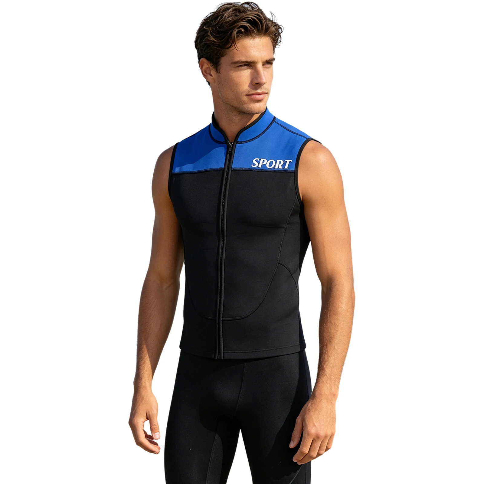 Herren-Neoprenanzugweste aus 3 mm Neopren, ärmellos, mit Reißverschluss vorne, kontrastfarbenes Oberteil zum Tauchen, Surfen, Kajakfahren, Schwimmen – Detail 13