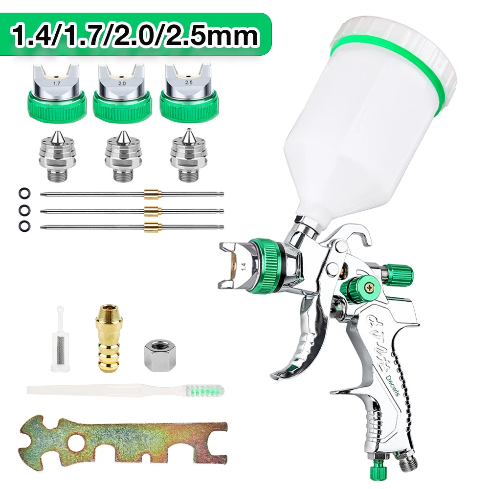 Professioneel HVLP-spuitpistool 1,4 mm 1,7 mm 2,0 mm 2,5 mm stalen mondstuk zwaartekracht draadloos spuitpistool, thuisautospuitpistool, doe-het-zelf spuitgereedschap