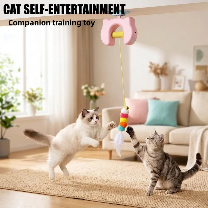 Electric Cat Toy with 2 Ropes Automatic Swing Feather Toy Electric Bird Yo-Yo Hunting Bungee Rope Pet Toy Kitten Exercise Tool