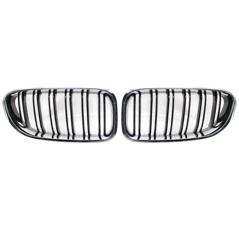 Front Kidney Double Line Grille Sport Grill Replacement For-BMW 6 Series F06 F12 F13 Chrome+Black