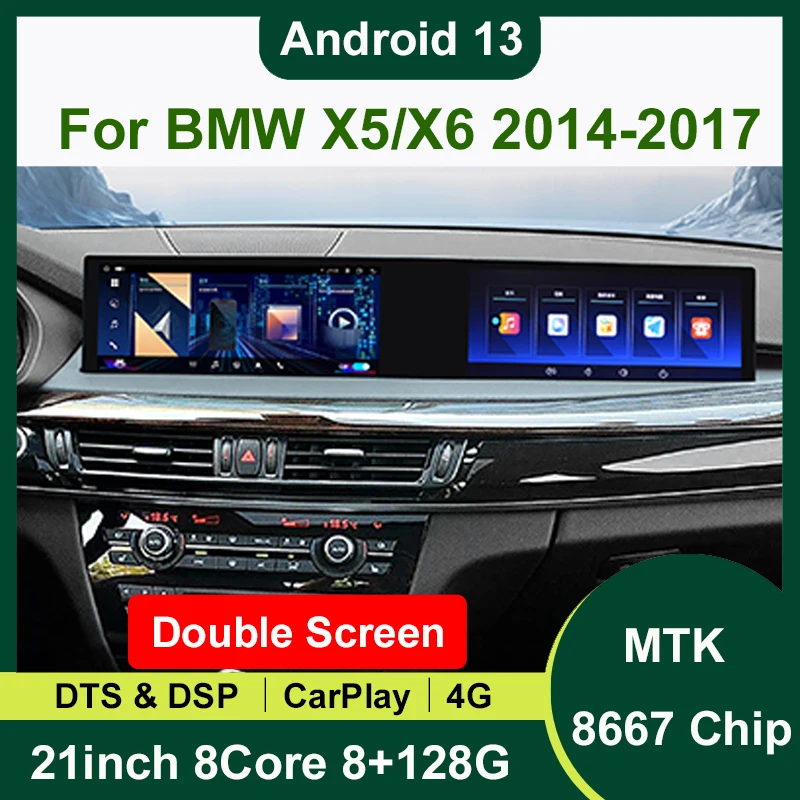 Double Interactive Android 13 8+128G Auto Carplay Car Dvd Radio Player For BMW X5 X6 F15 F16 Navigation Multimedia Stereo