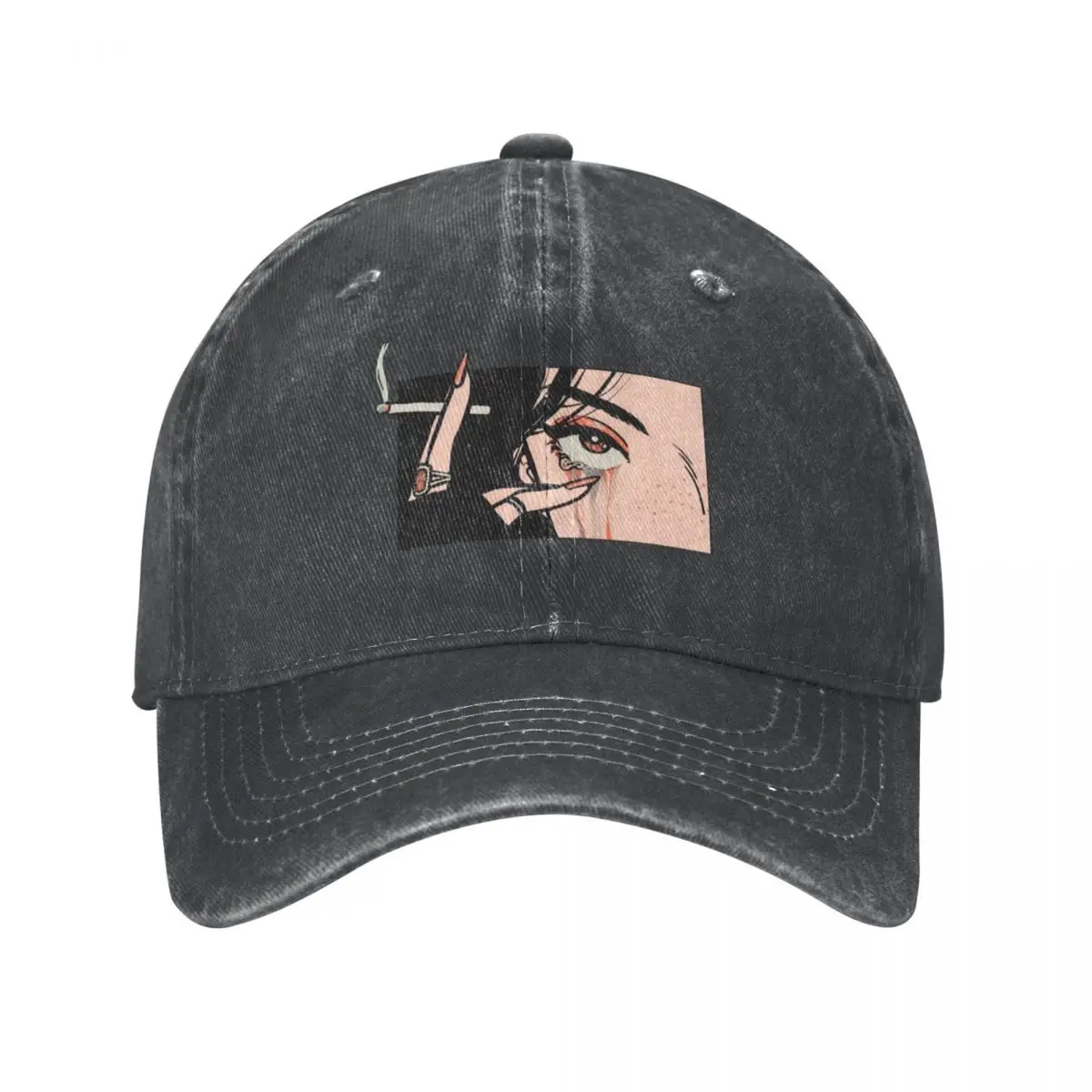 Crying Girl With Cigarette Cowboy Hat Mountaineering Military Tactical Cap Ball Cap sun hat Female Men's