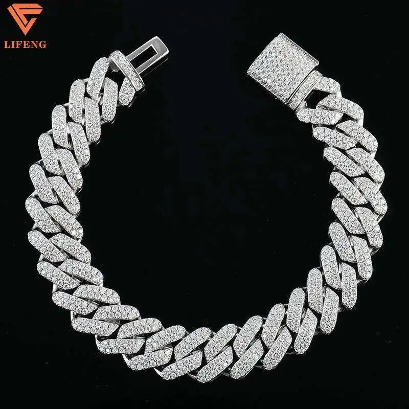 

Custom 18K Gold Plated Men Hiphop Jewelry 925 Sterling Silver Cuban Link Chain VVS Moissanite Fashion Bracelet Necklace