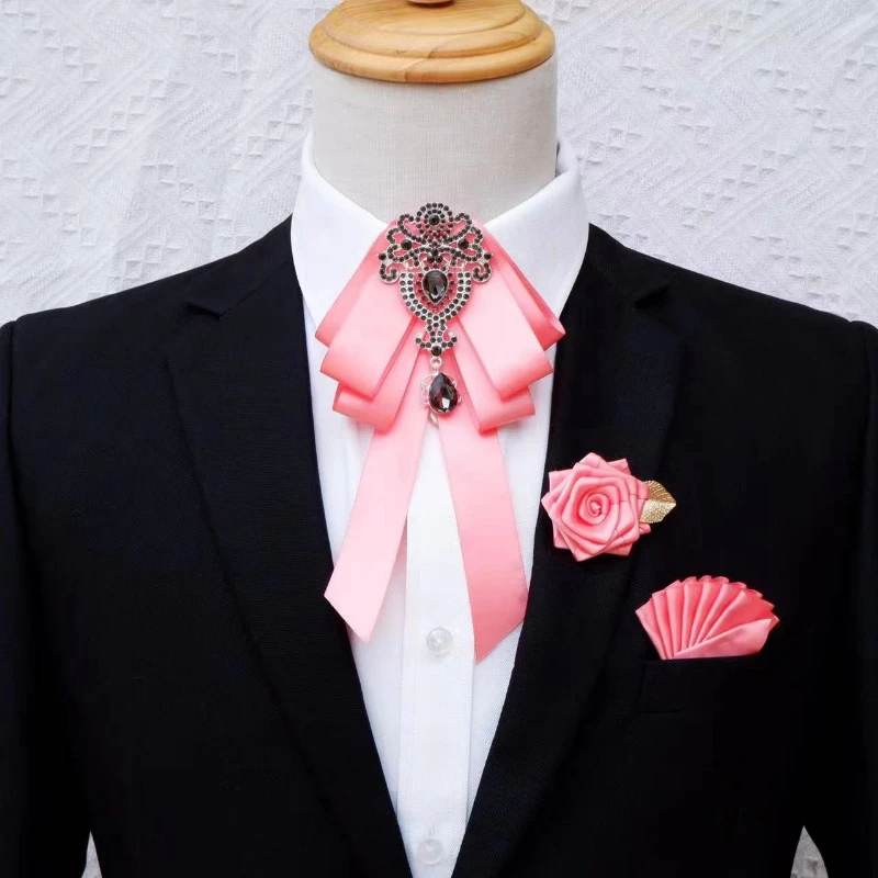 

Handmade Bow Ties Brooches Set Rhinestone Ribbon Men's Women's Business Banquet Formal Dress Wedding Shirt Collar Flower Corsage
