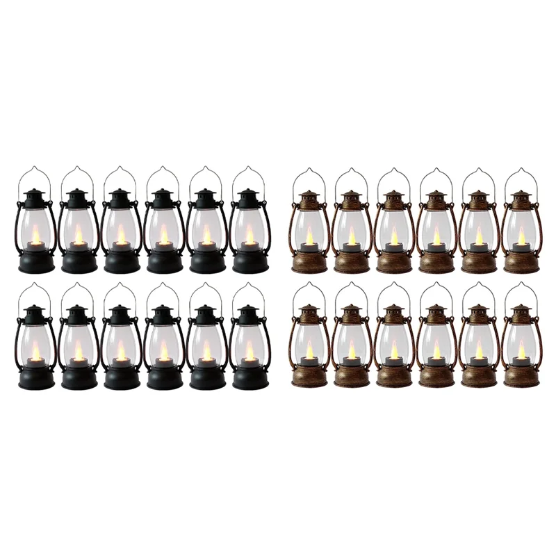 Vintag-Mini faroles de vela para interiores, 12 piezas, con velas parpadeantes, linternas colgantes pequeñas para decoración del hogar, color negro