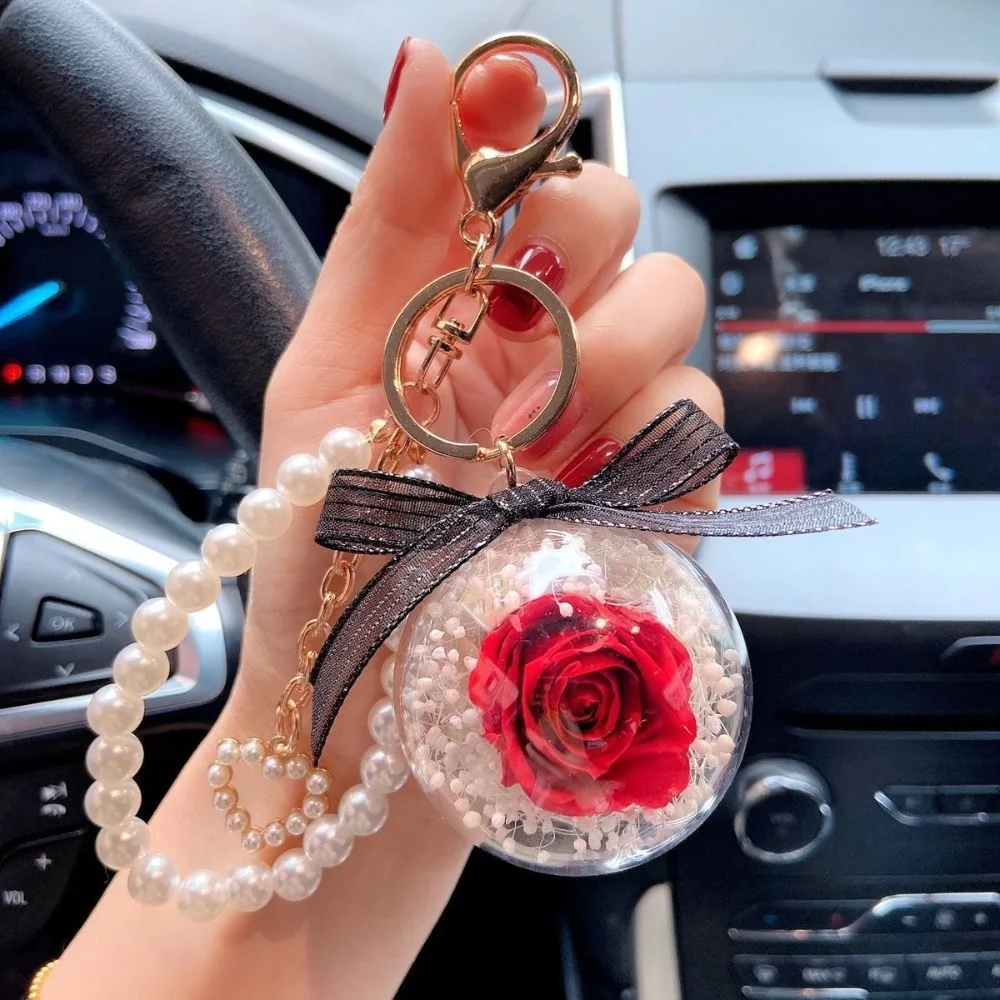 

Romantic Transparent Rose Keychain Pendant Car Pendant Plastic Car Keychain Bag Charm Keyring Eternal Key Chain Women