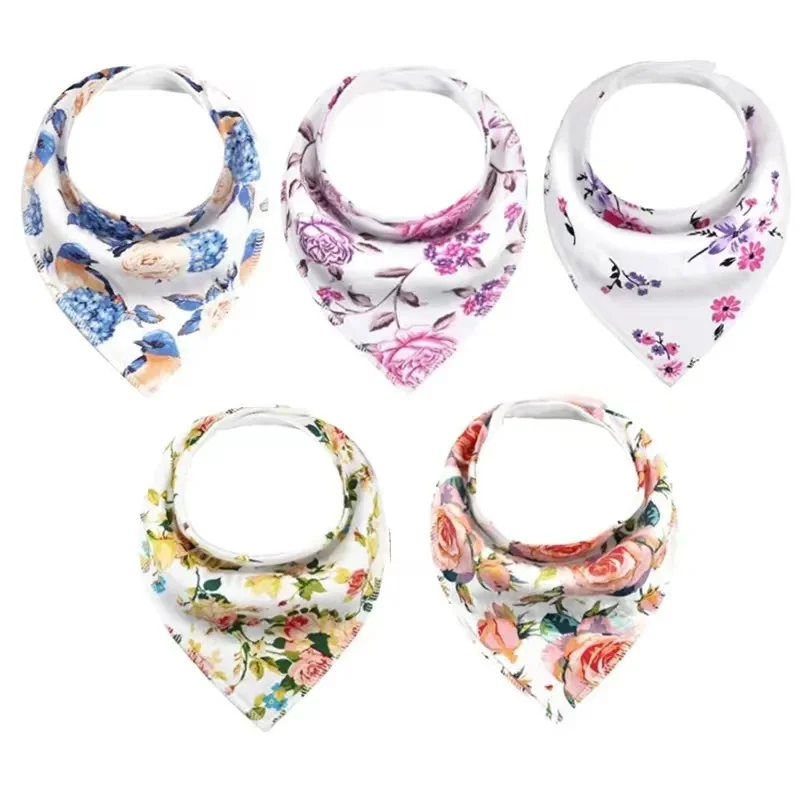 0-2Years Newborn Bibs Solid 5Pcs 8Pcs Baby Feeding Drool Bibs Saliva Towel Triangle Scarf Soft Cotton Adjustable Snap Button