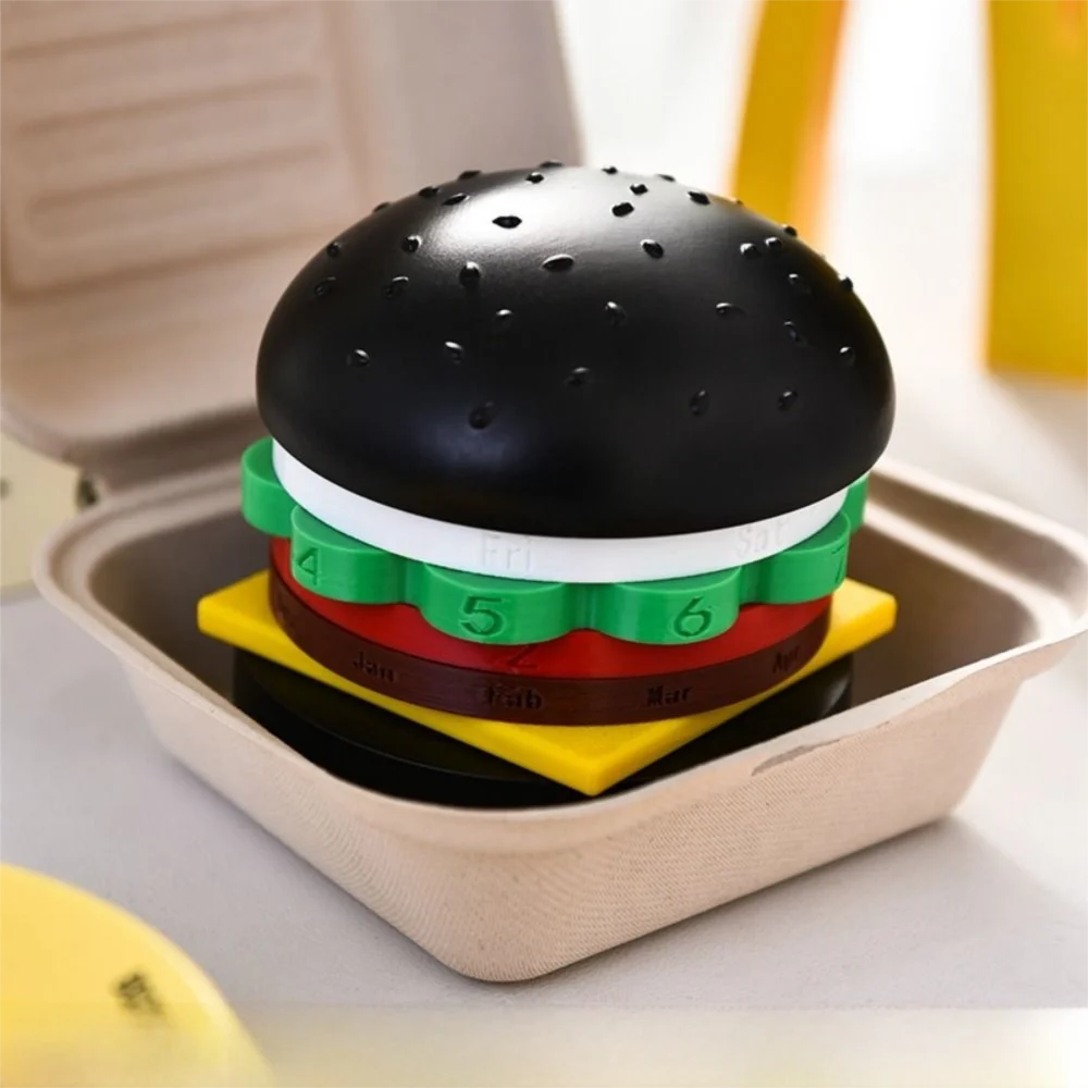 Creative Hamburger Perpetual Calendar Non-slip Bottom Reusable Rotating Desk Calendar Date Rotatable Stable