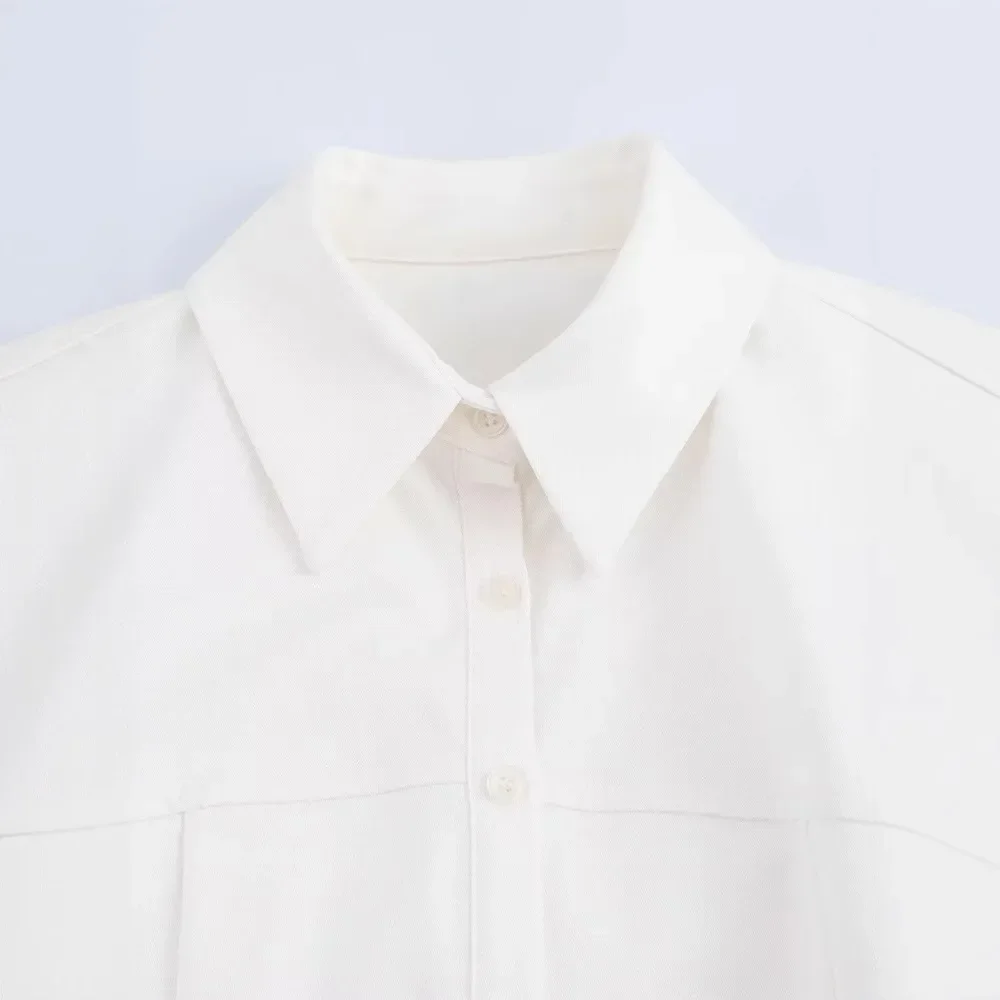 Fangokv Women's Shirt Dress Lapel Short Sleeve Single Breasted Side Zipper Pleated Skirt Summer New Casual Chic Mini Skirt