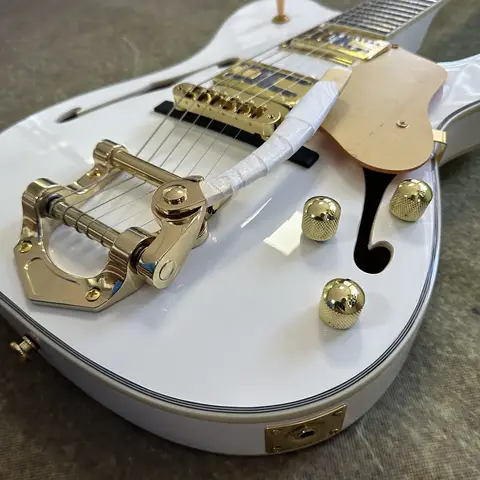 US Warehouse Semi Hollow Wine White TL Style Electric Guitar Gold Hardware Tremolo System Dual Humbucker Pickups Archtop Jazz Blues Rock Guitar Free Shipping