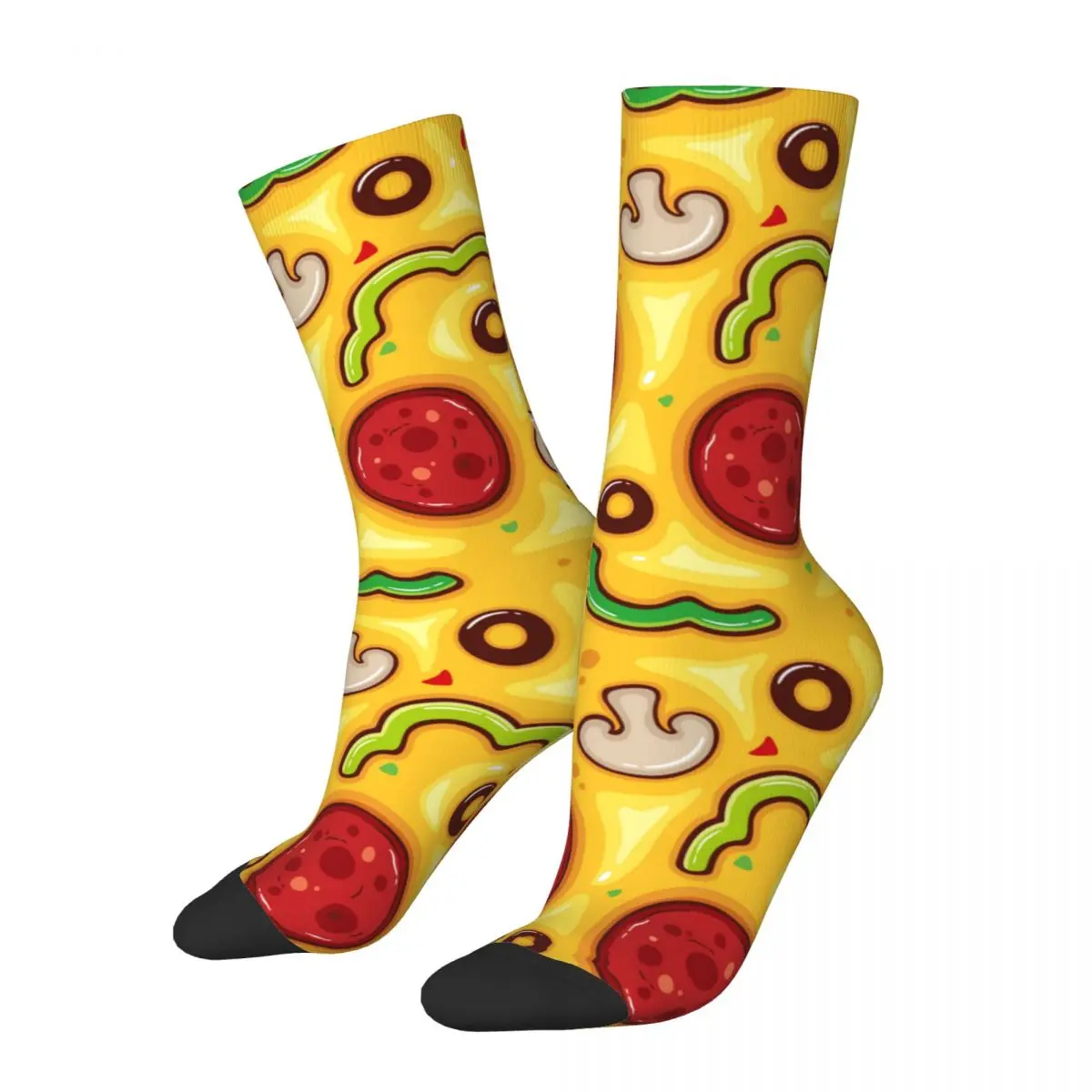 Happy Men's Socks Pizza With Mushrooms Pepperoni Retro Harajuku Hip Hop Seamless Pattern Crew Crazy Sock Gift Printed