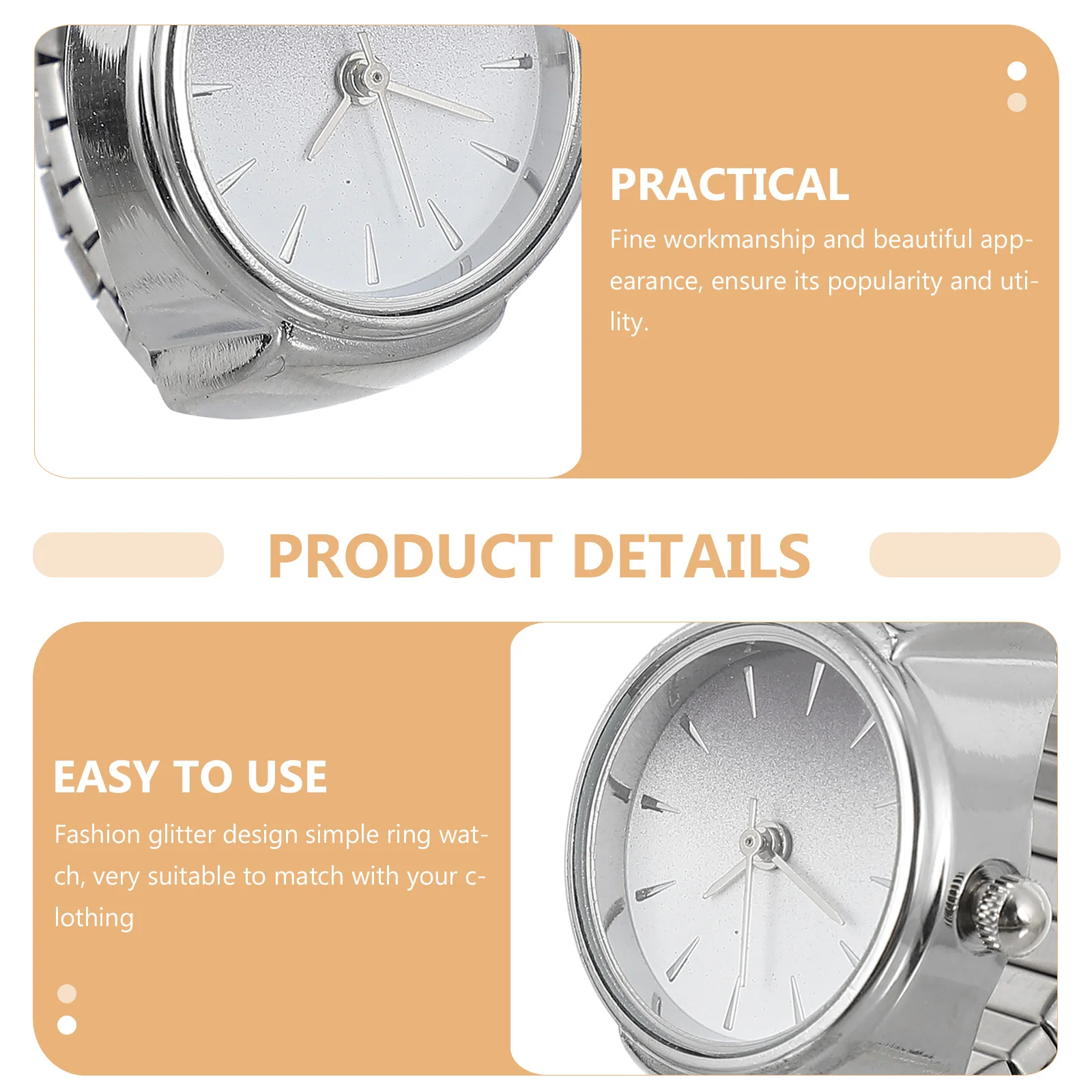 

Quartz Finger Ring Watch Elastic Band Round Face Trendy Design for Parties Shopping Appointments Festival Gift for Men Women