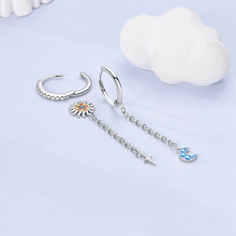 New Classic Earring For Women 925 Silver Sparkling Zircon Serpentine Rectangular Star Cat Double Hoop Earring Engagement Jewelry