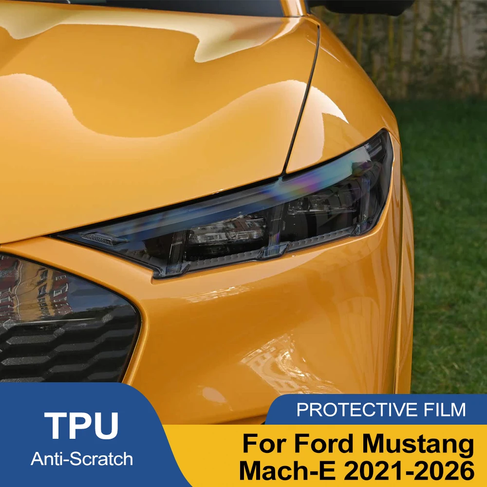 Für Ford Mustang Mach-E 2021-2023 TPU PPF Hochglanz Rauchschwarz Vorgeschnittene Autoscheinwerfer-Schutzfolie Kratzfeste Vinylfolie – Detail 1