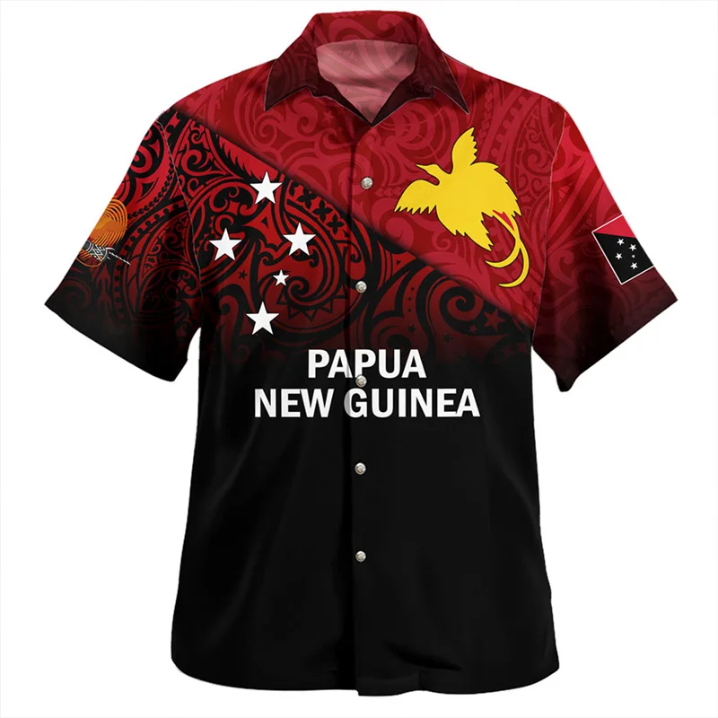 

New Vintage 3D The Independent State Of Papua New Guinea Flag Printing Shirts Papua Emblem Graphic Short Shirts Cool Clothes Top