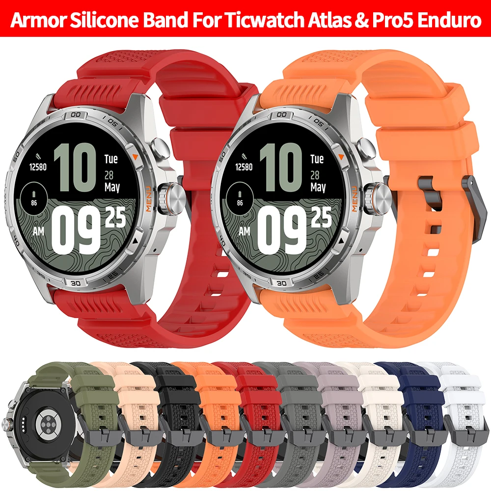 24 مللي متر حزام الساعات ل TicWatch برو 5 إندورو حزام الرياضة سيليكون استبدال كوريا معصمه ل TicWatch أطلس سوار الإكسسوار