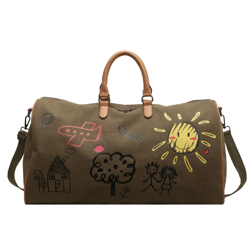 

2023 New Canvas Travel Bag Fashion Women's Graffiti Travel Bag Short Travel Handbag Luggage Large Capacity Dry Wet Gym Bag