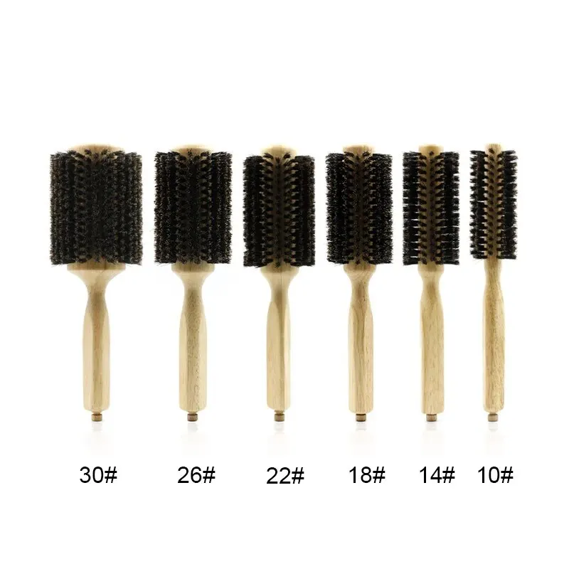 Professional 6 Sizes Barber Salon Wood Handle Boar Bristles Round Brush Removable Tail Hairdresser Hair Brush Hair Round Combs