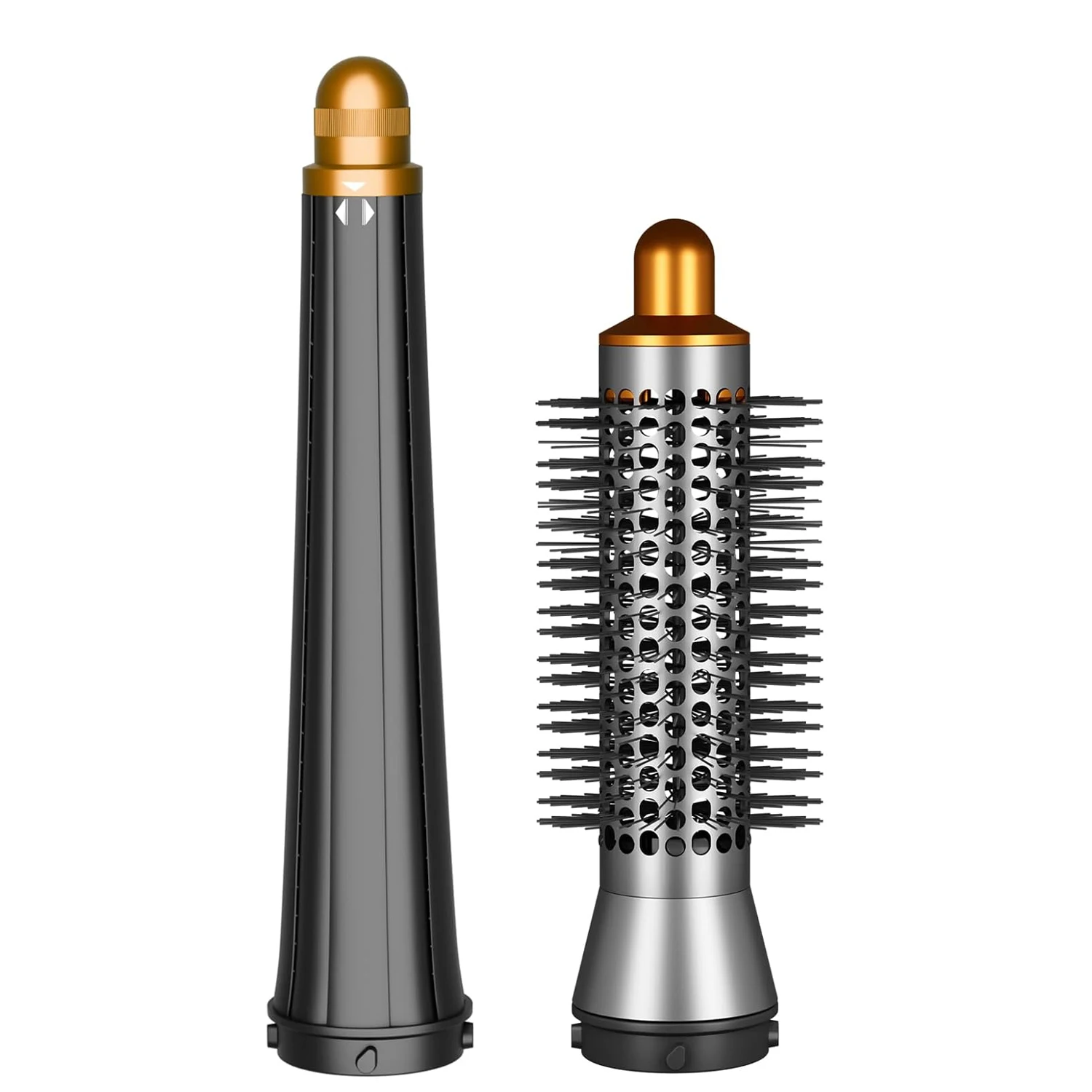 

Золотистая круглая щетка для завивки волос с насадкой-стайлером диаметром 20 мм для создания выдающихся стайлинговых эффектов.