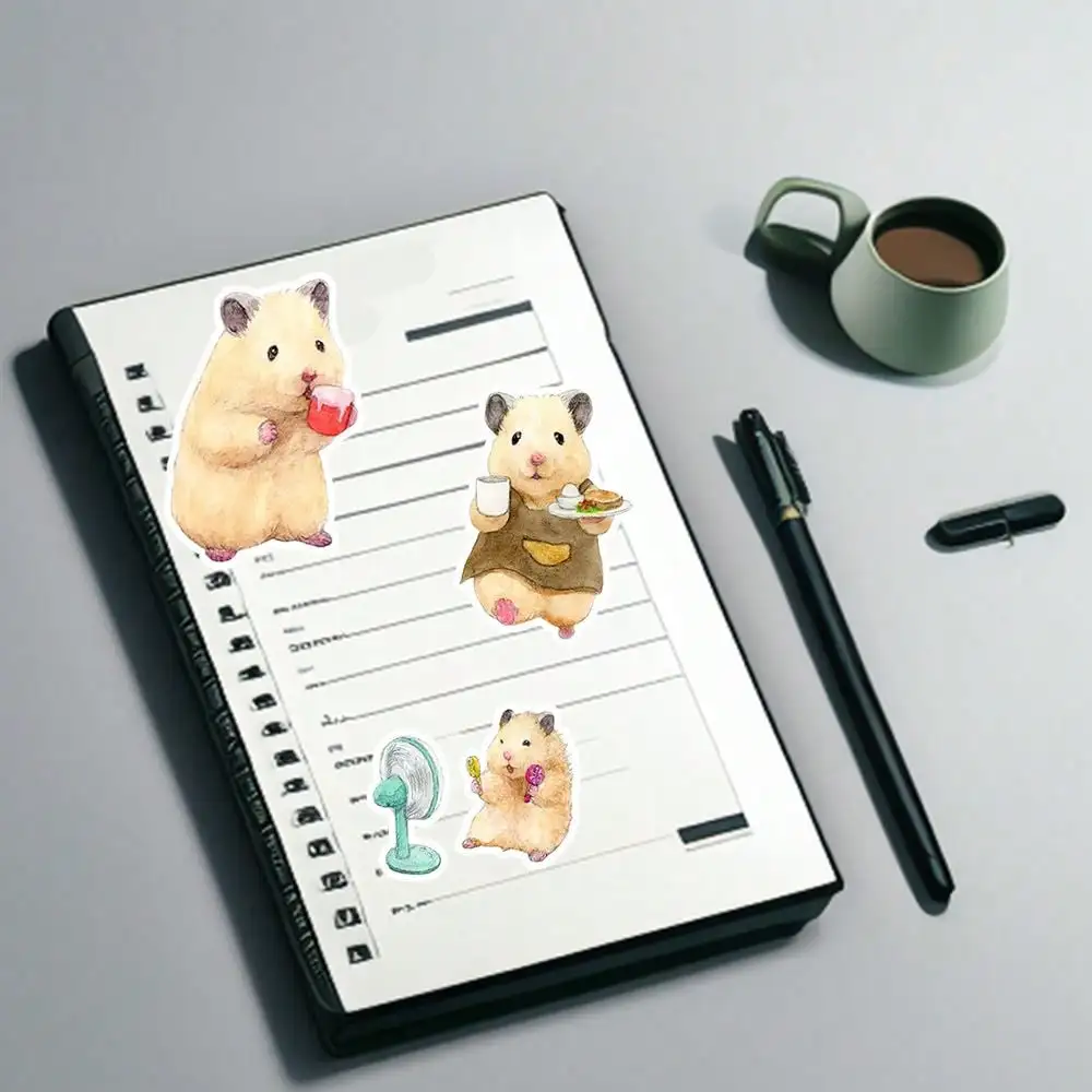 Schattige Cartoon Hamster Assisteerde Zes-Foto Dagboek Stickers Voor Dagboek Decoratie, Telefoonhoesje, Ipad, Waterdichte Waterdichte Waterfles Sticker