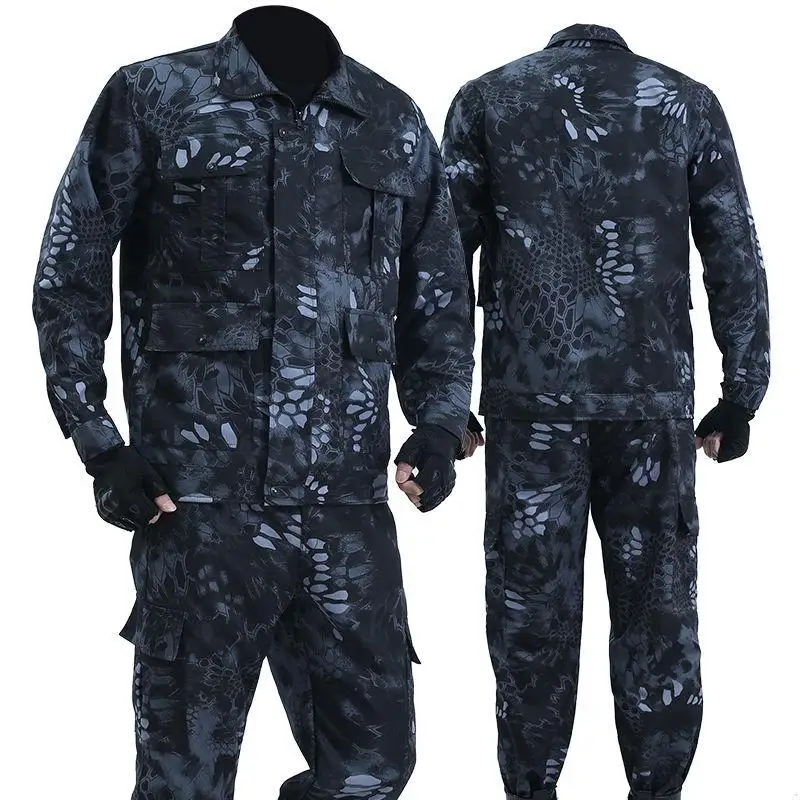 Men's Camouflage Work Uniform Set Black Python Wear Resistant Long Sleeve Moisture Wicking Spring Autumn Seasonal Workwear