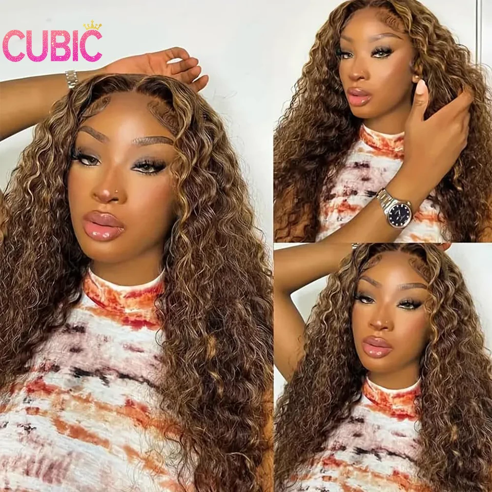 Perruque Lace Front Wig 200% naturelle ombrée, cheveux humains, Deep Wave, P4/27, 13x4, densité 100%, pour femmes