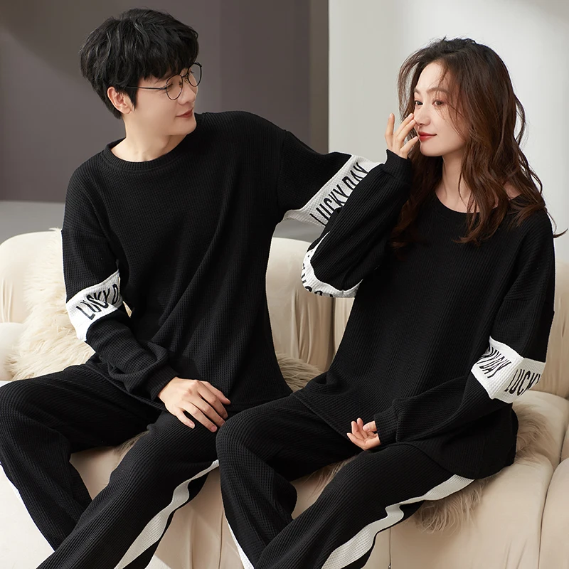 Spring Autumn New Cotton Couple Long-sleeved Men\'s Pyjamas Pajamas Set Casual Male Sleepwear Pyjamas Night Pijamas 3XL Homewear