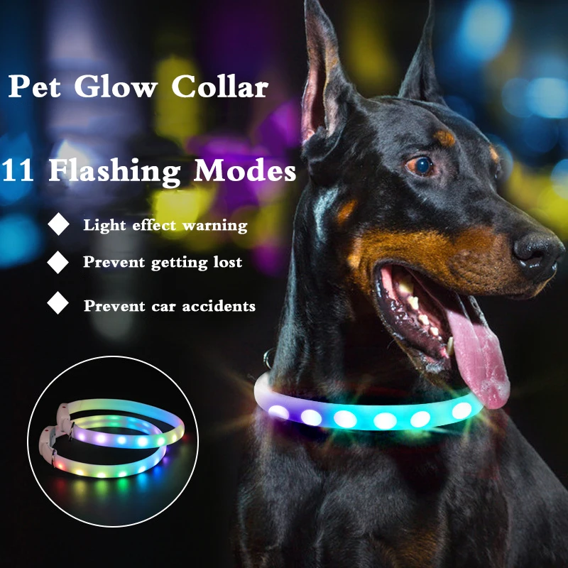 

RGB обесцвенный светящийся ошейник для собак большой средний USB перезаряжаемый ошейник для собак светящийся светодиодный свет ночная безопасность аксессуары для домашних животных