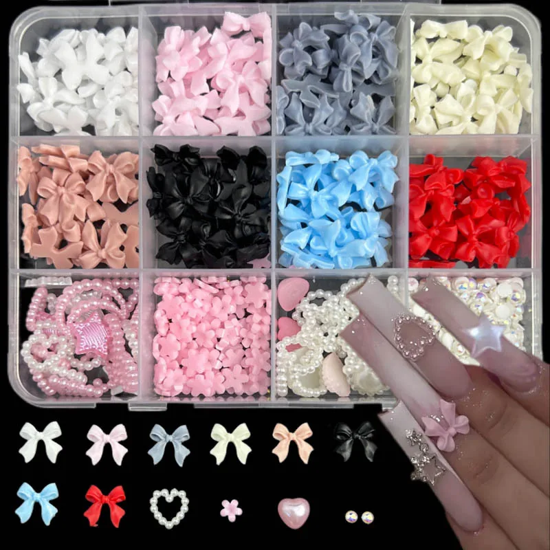 1Set Random Mixed Pearl Bowknot Nail Art Decoration Resin Heart Star Nail Charms Manicure DIY Accessories Crafts