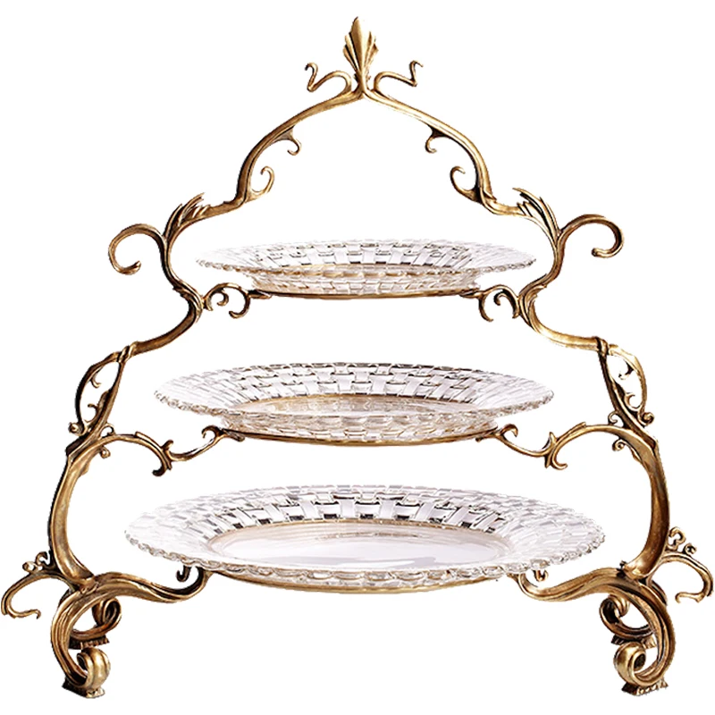 

European crystal glass three-layer fruit plate, high copper ring transparent luxury bar villa club hotel