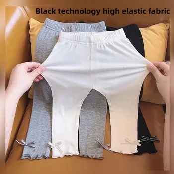 Summer 2025 Kids Tales Baby Girls Vintage Stripe Elastic Slim Flare Pants Leggings High Waist  Girls Clothing