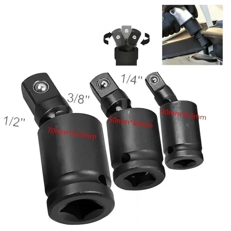 3Piece Gimbal Ball Impact Key Adapter  1/2 3/8 1/4 Hinge Adapter, 360 Degree Impact Adapter Vehicle Repair Tool