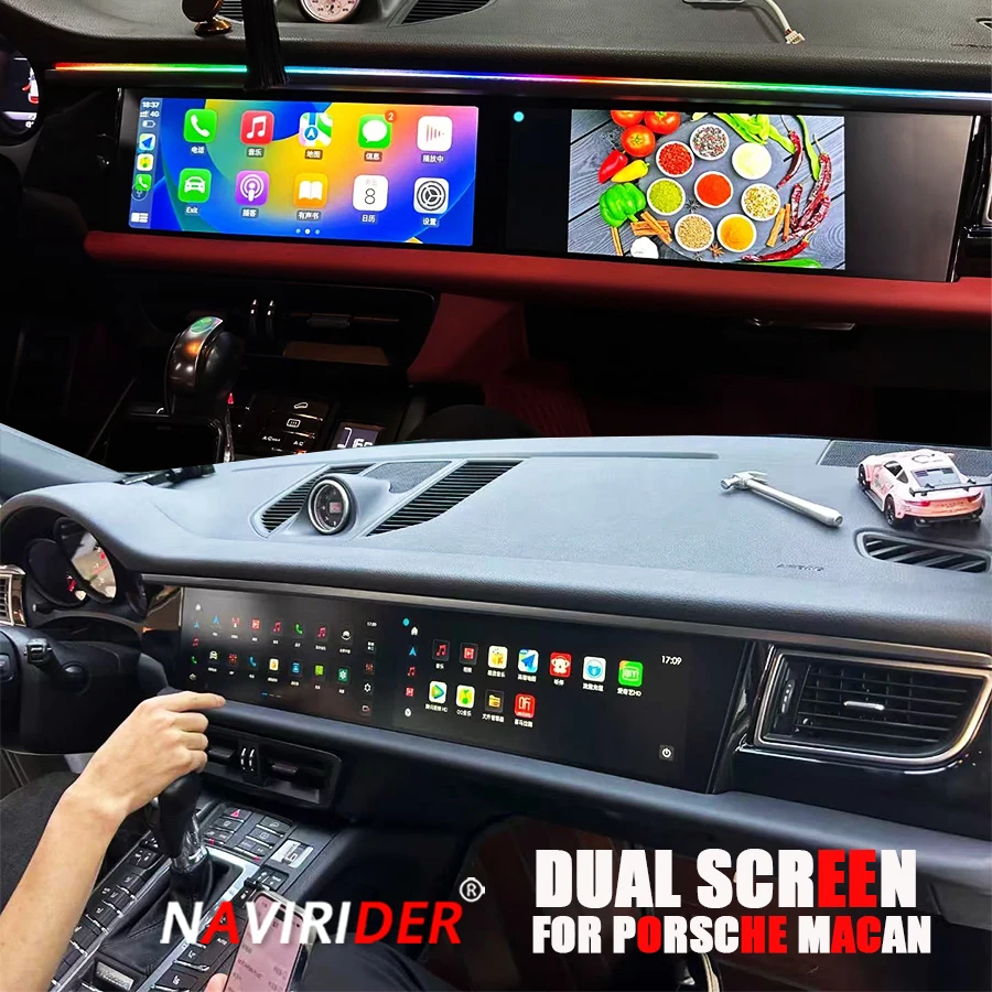 N For Porsche Macan 2014-2017 PCM3.1 PCM4.0 Ambient Lighting 24.6inch Dual Screen Stereo Car Radio GPS Carplay Multimedia Player