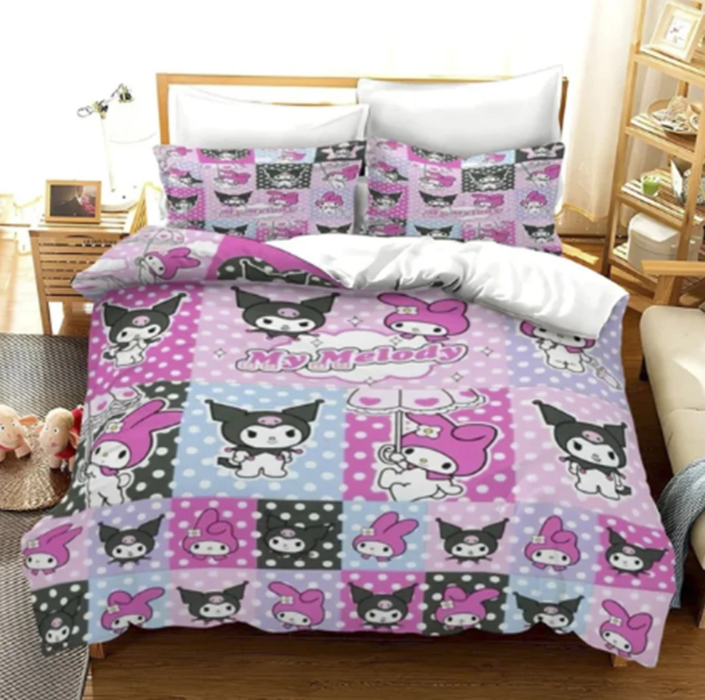 Kuromi Quilt Cover Cartoon Cute Sanrio Duvet Printed Comforter Polyester Bedding Twin Size children Gift Various Sizes