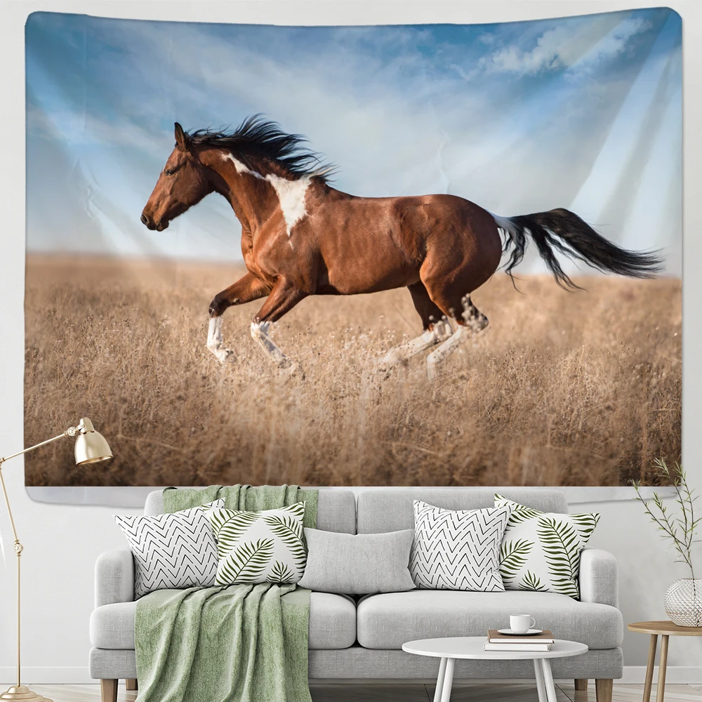 Elk Crane Pentium Horse Print Wall Hippie Tapestry Polyester Fabric Home Decor Rug Carpets Hanging Big Couch Blanket