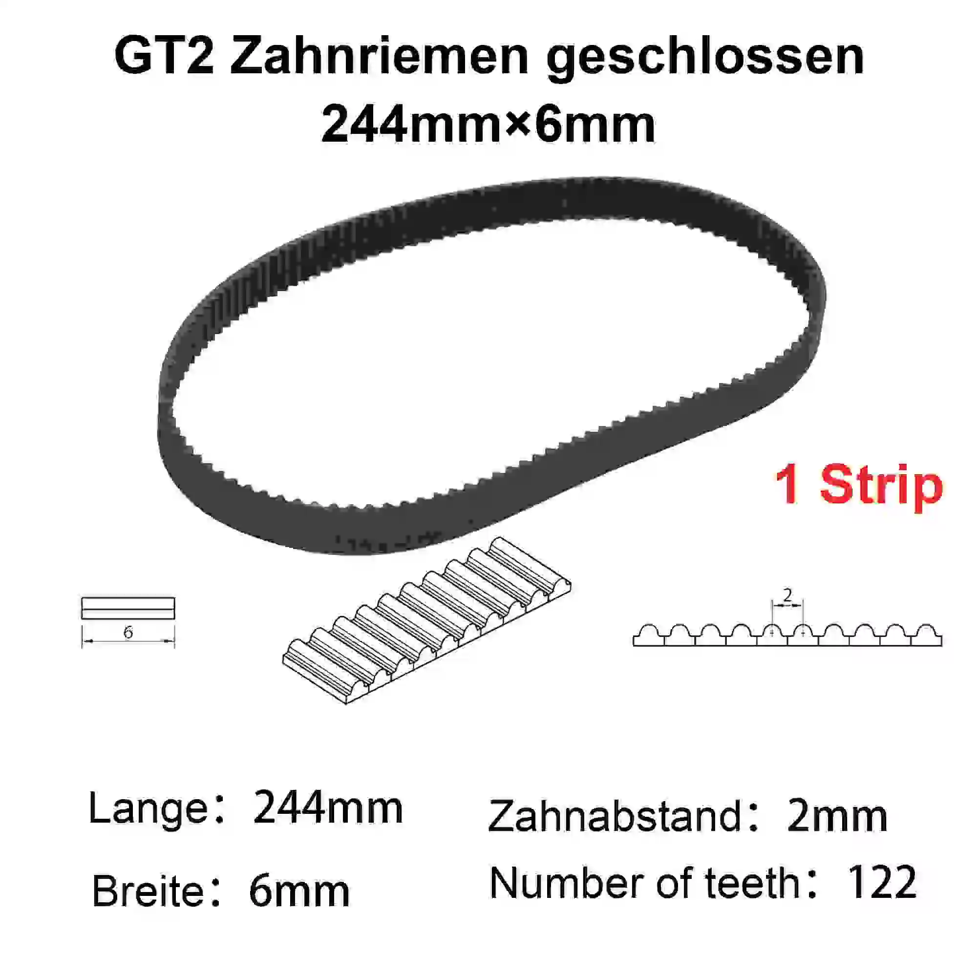 Piezas de impresora 3D GT2, 6mm, correa de distribución de goma de bucle cerrado 222 224 226 228 230 232 234 236 238 240 242 244 246 248 250mm 2GT 1 piezas