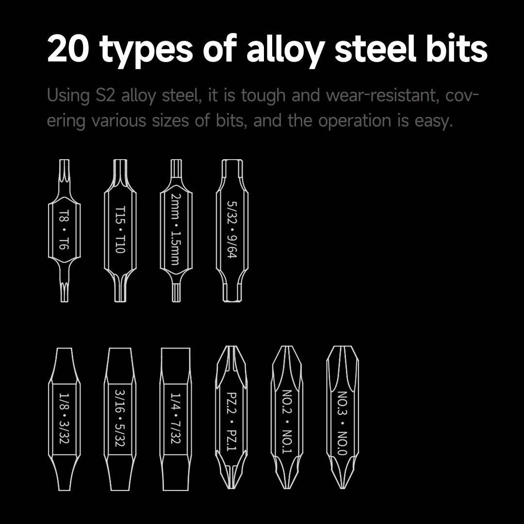 NexTool Bits Kit 20 In 1 Magnetic Screwdriver Bits Set Only for Pocket Tool E1/Flagship Captain Multi Tool