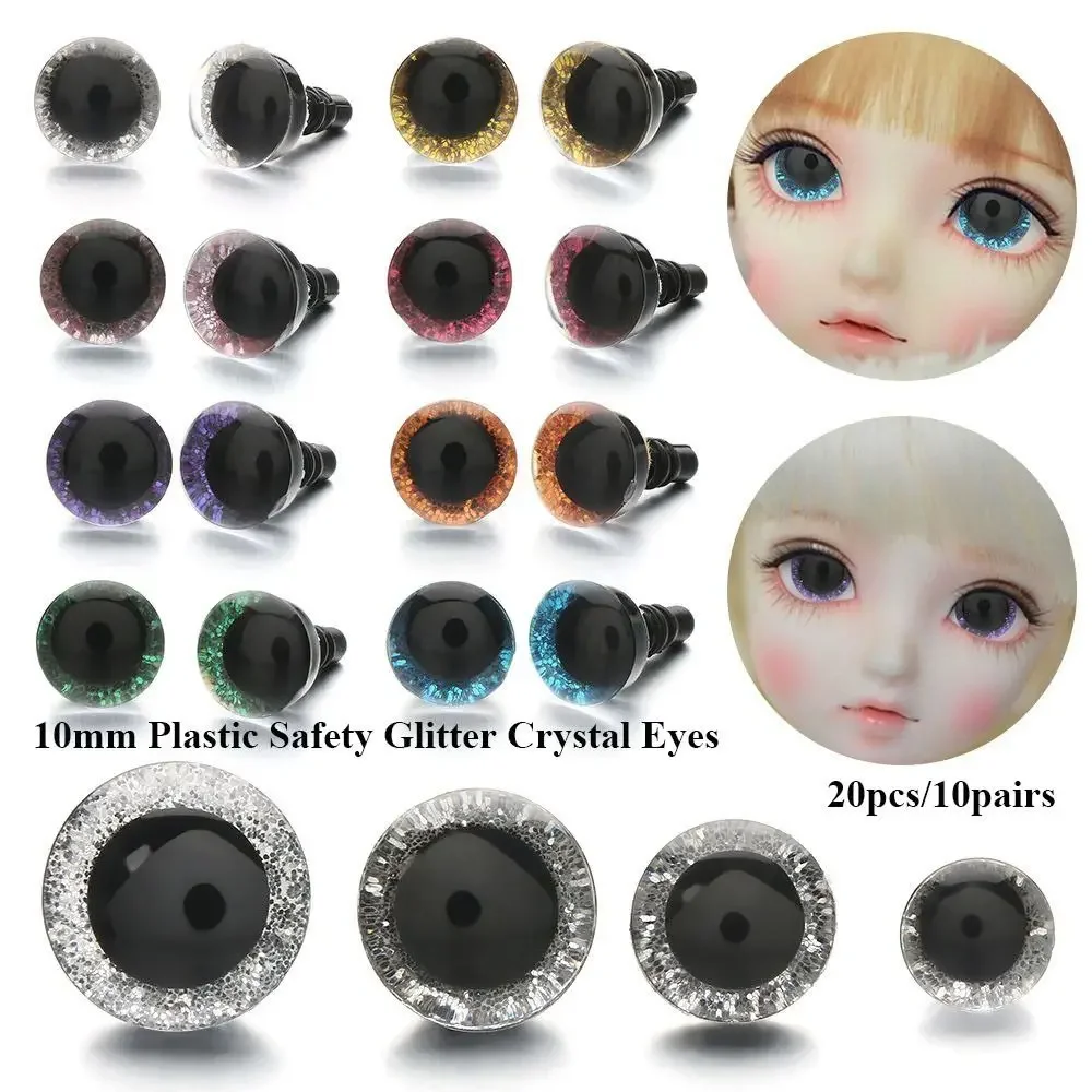 10Pairs 10mm Puppet Crystal Eyes Glitter Crystal Eyes Stuffed Toys Parts Eyes Crafts with Washer DIY Doll Accessories