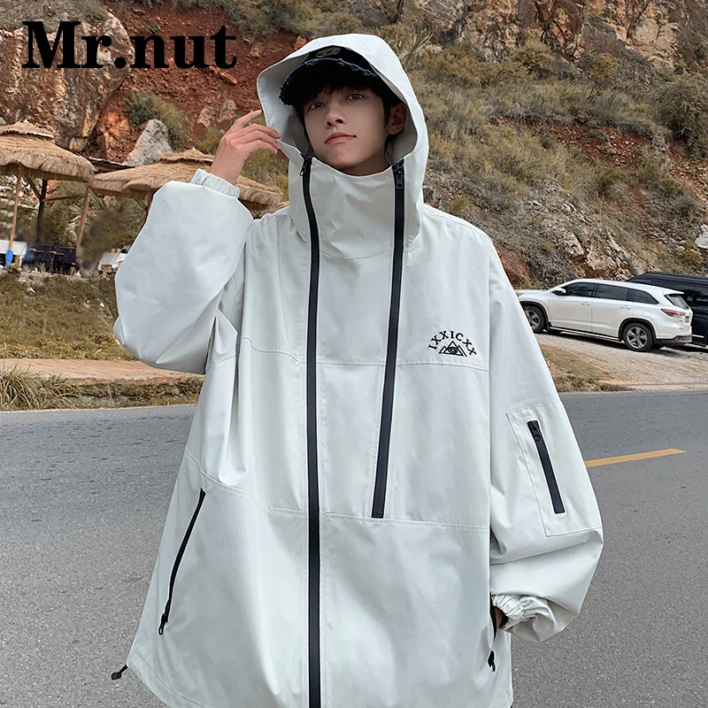 Mr.nut Windproof Camping Jacket Men Hooded Spring Autumn Waterproof Outdoor Jackets Zipper Y2k Windbreaker Women Loose Clothing