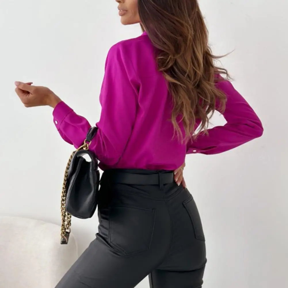 Women Spring Autumn Shirt Formal Business OL Commute Style Blouse Single-breasted Solid Color Lapel Long Sleeve Lady Top