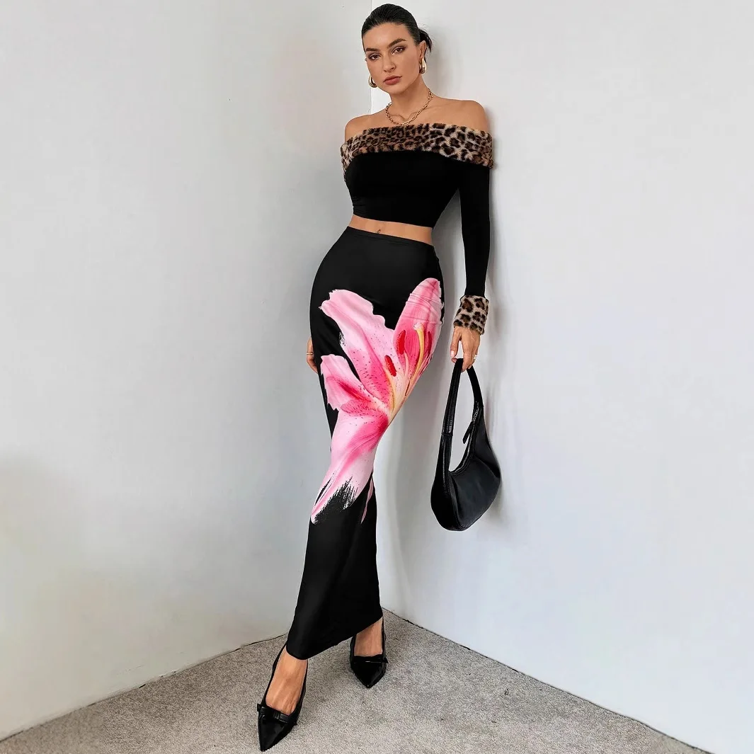 Ropa Para Mujer Women's Lily Print Maxi Dress High Waist Flowy Chiffon Fabric Beach Vacation Romantic Evening Party Gown