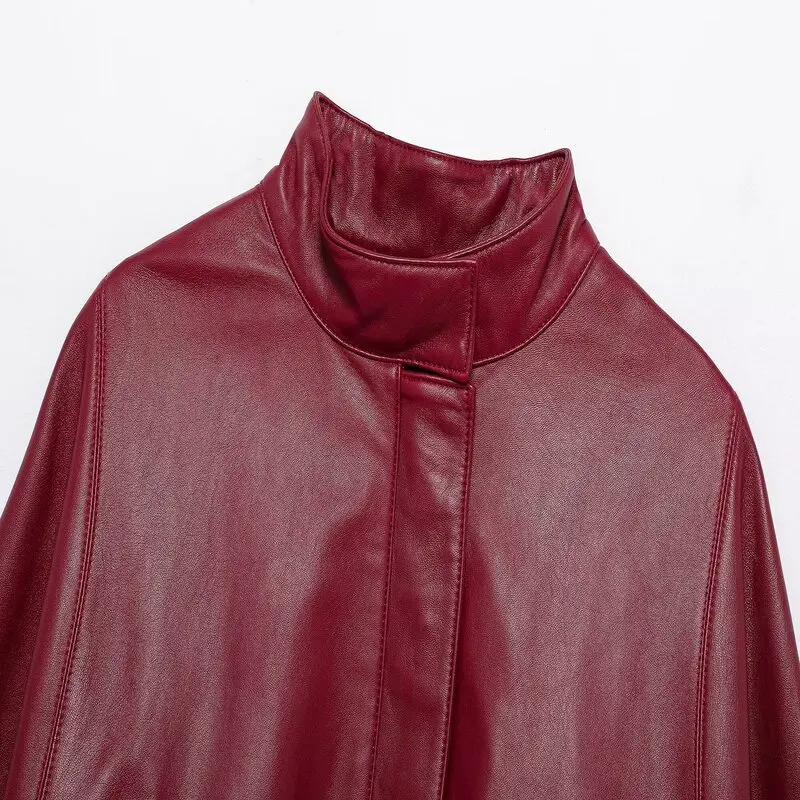 Primavera 2025 Cappotto da donna in pelle con cerniera Faion Cowl Ne Duster Jaet Sli Capispalla alla moda Cact Fit