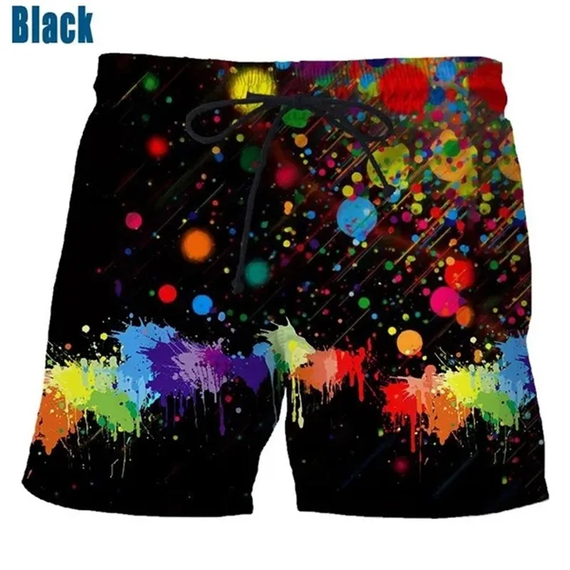 Color Ink Men\'s Swimming Shorts 3D Printed Splash Ink Drip Colorful Ice Shorts For Men Casual Quick Dry Trunks